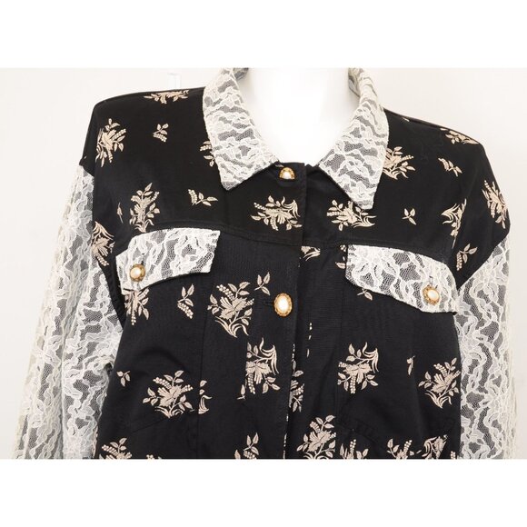 Lacy After Noon PLUS 2X Floral Lace Pearl Button Down Shirt Blouse Made in USA - Picture 3 of 12